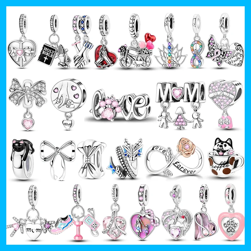 Tie Clip Silver - 925 Sterling Silver Bow Pink Heart
